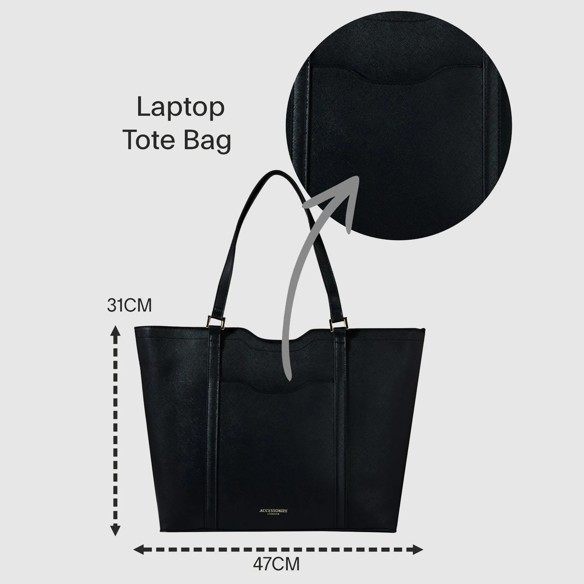 Accessorize London Women's Black Saffiano Laptop Tote Bag