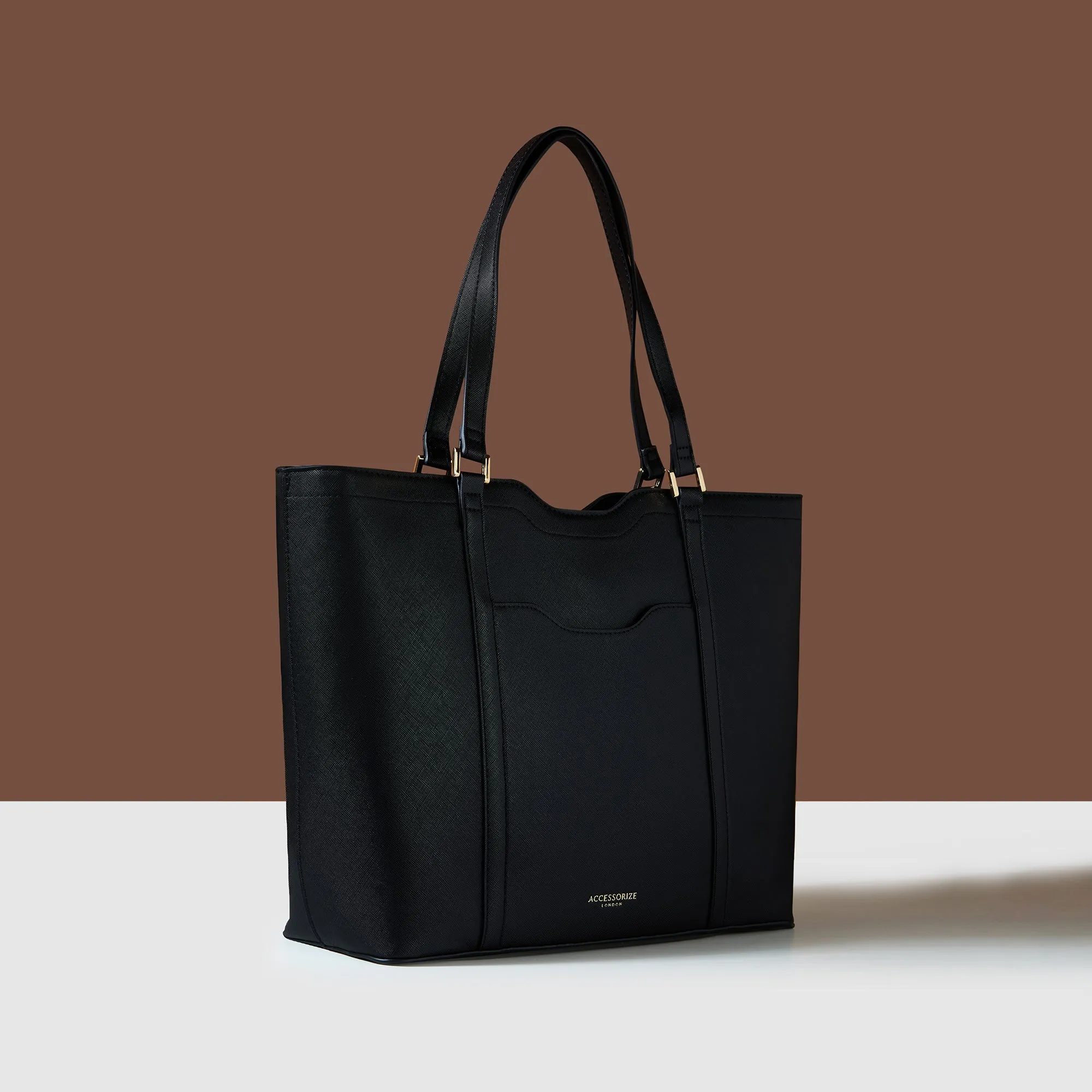 Accessorize London Women's Black Saffiano Laptop Tote Bag