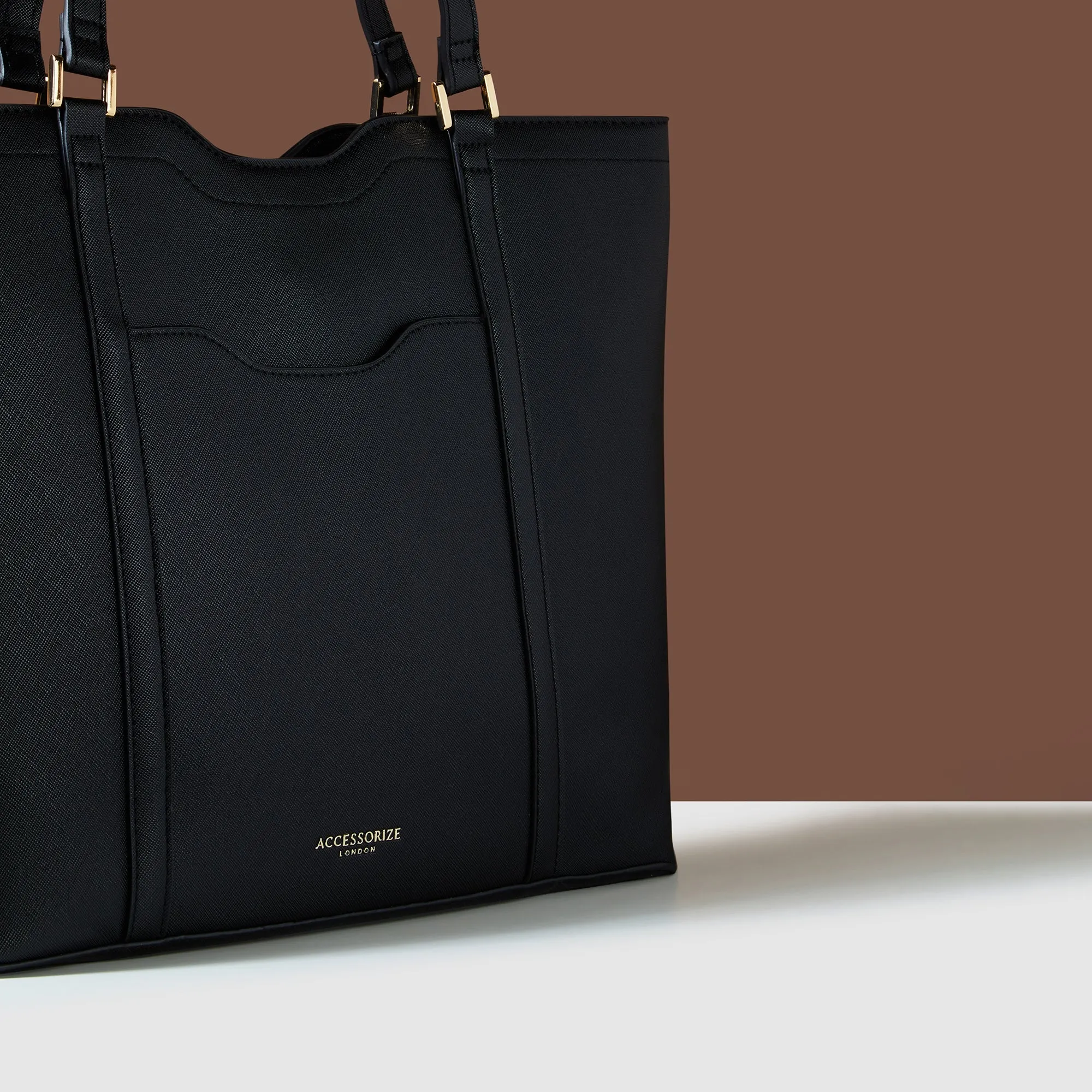 Accessorize London Women's Black Saffiano Laptop Tote Bag
