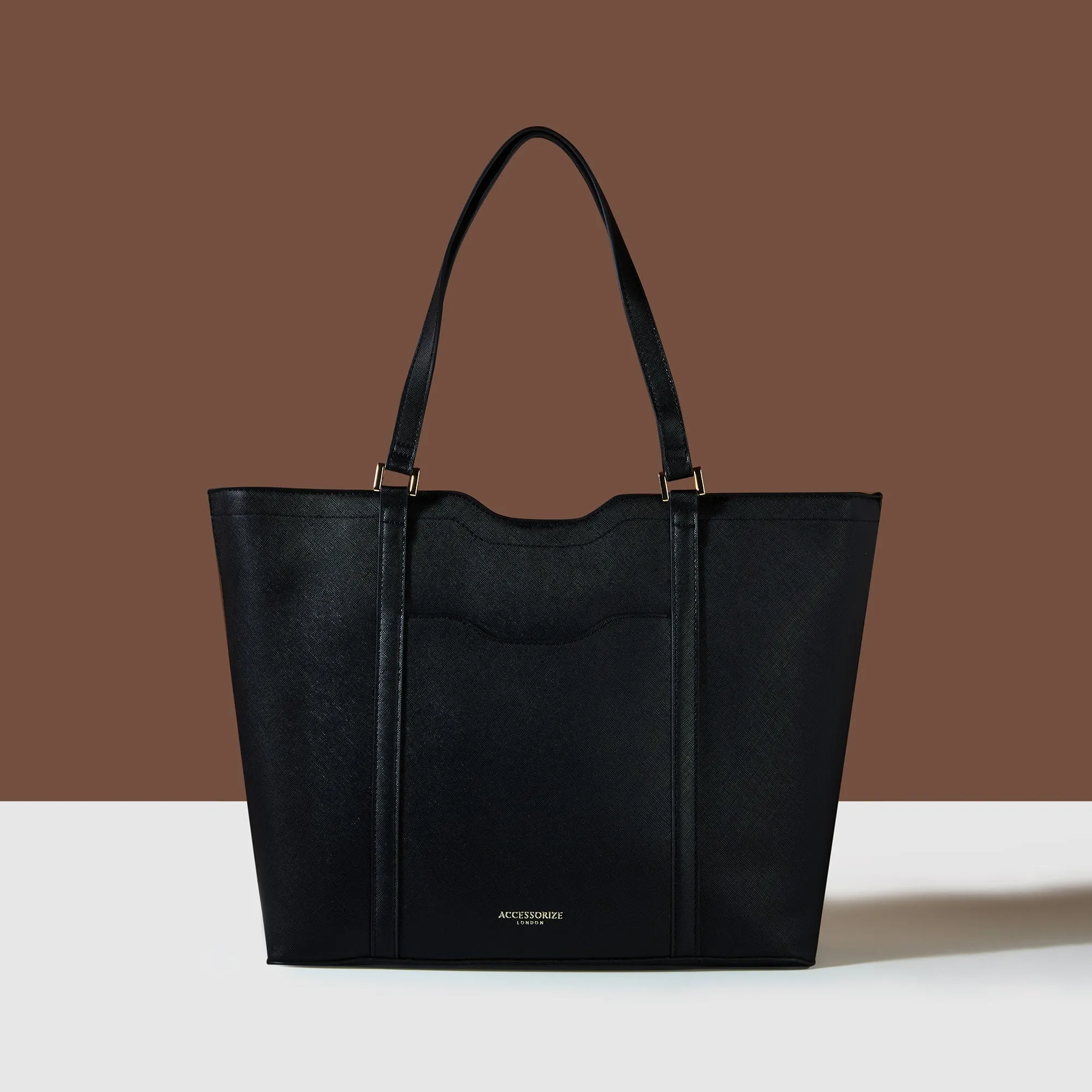 Accessorize London Women's Black Saffiano Laptop Tote Bag