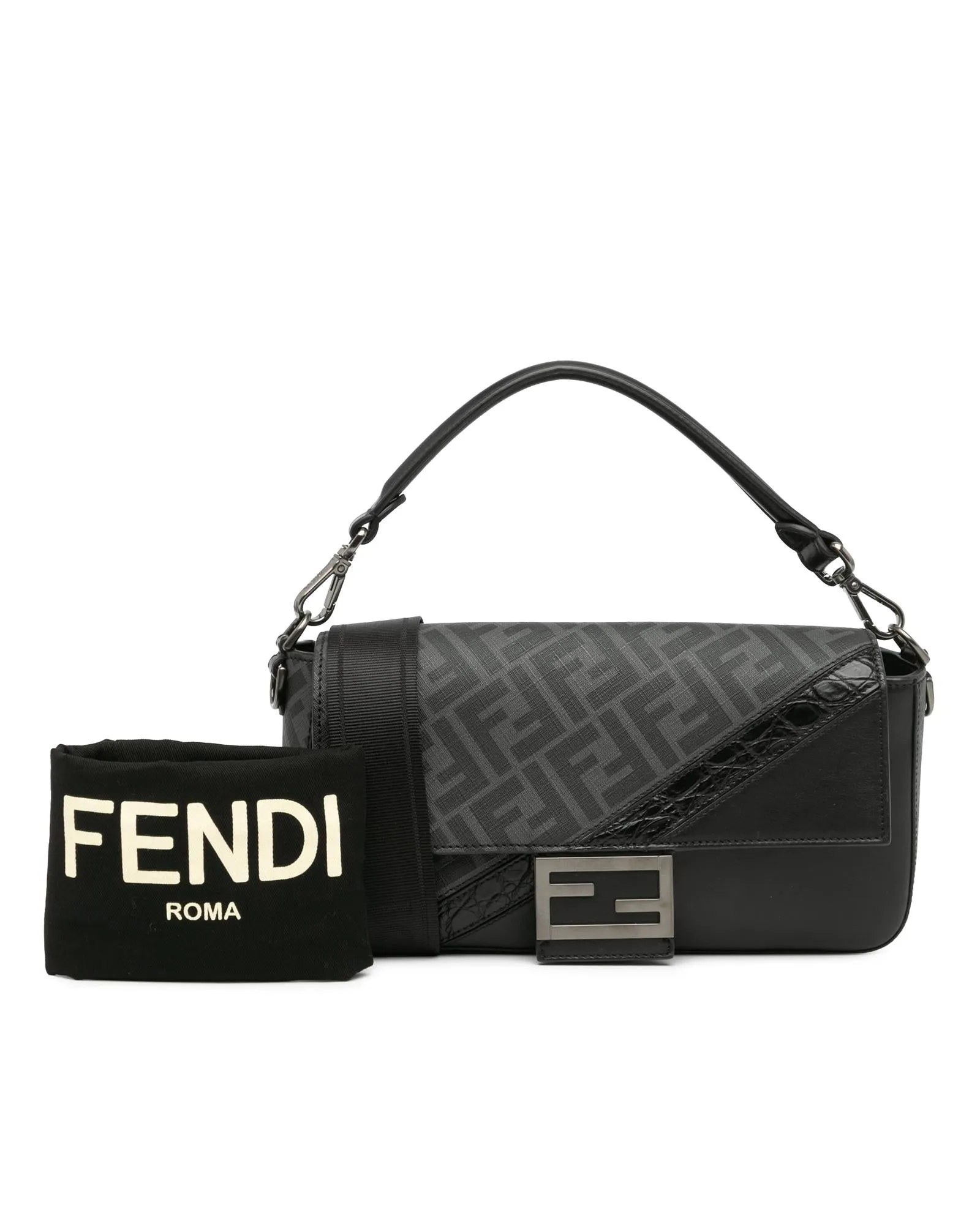 Coated Canvas and Calfskin Baguette Satchel with Detachable Straps