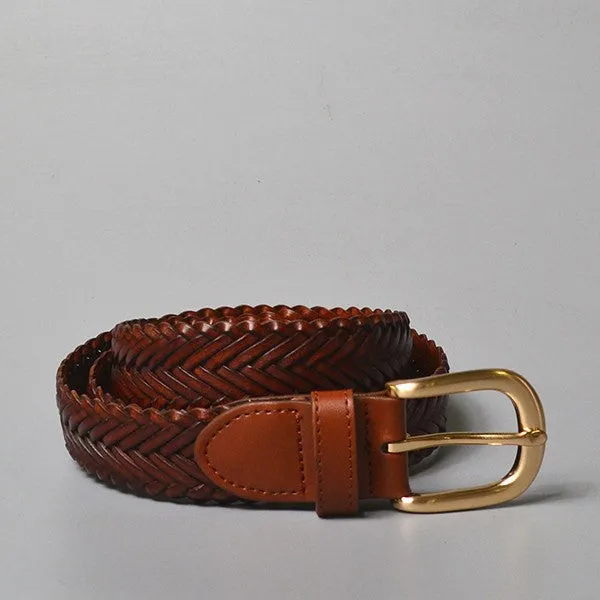 ERSKINVILLE - Ladies Tan Plaited Leather Belt with Gold Buckle
