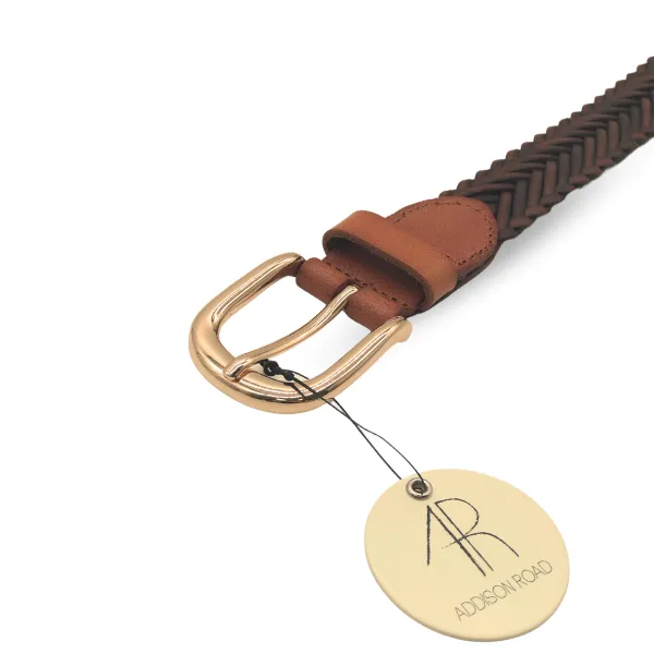 ERSKINVILLE - Ladies Tan Plaited Leather Belt with Gold Buckle