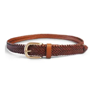 ERSKINVILLE - Ladies Tan Plaited Leather Belt with Gold Buckle