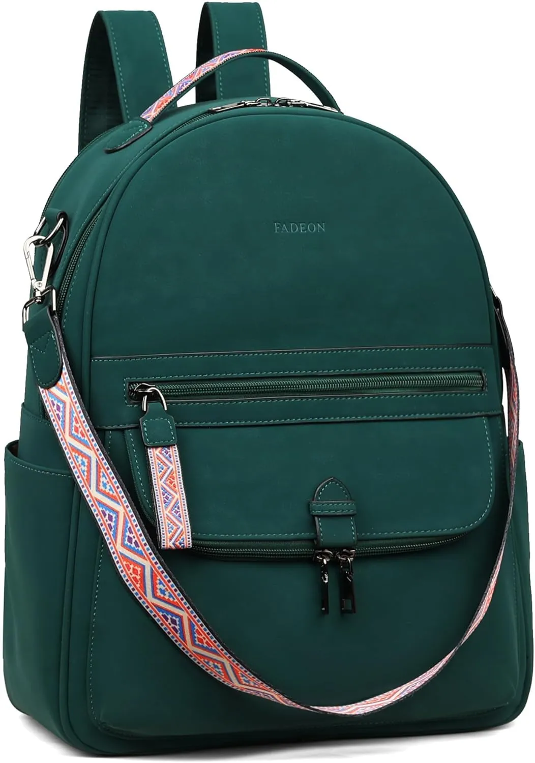 FADEON 15.6 inch Leather Laptop Backpack Purse for Women, Designer Travel PU Backpack with Laptop Compartment for Work Green