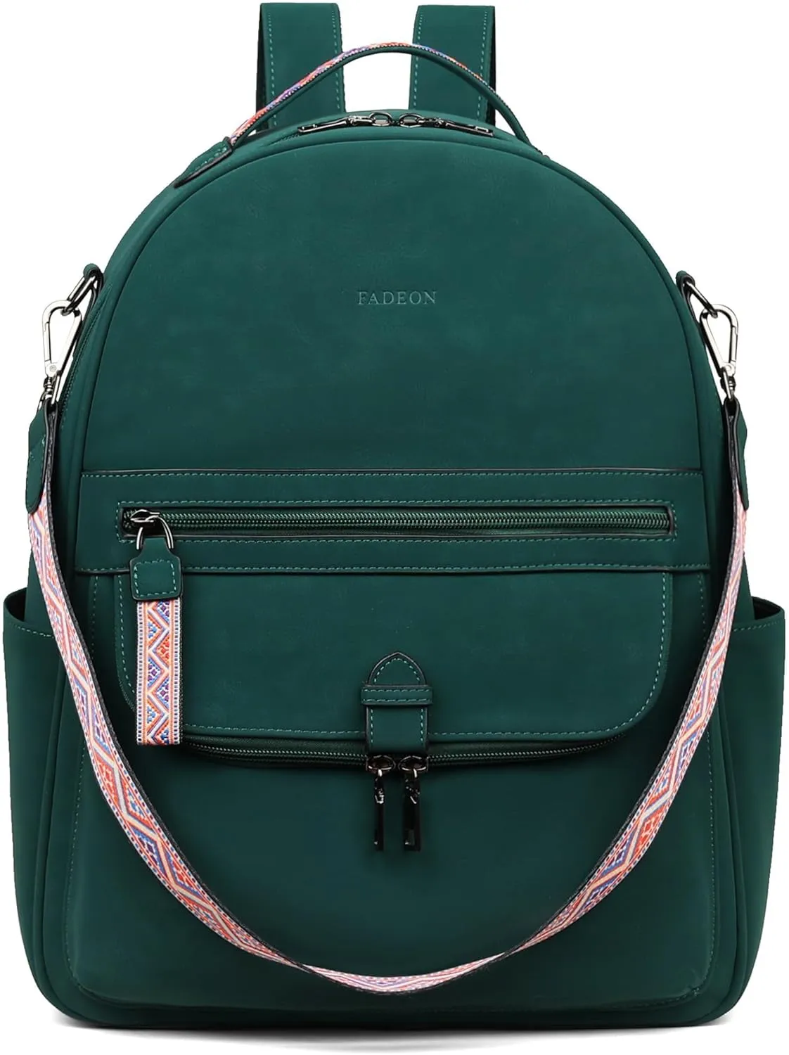 FADEON 15.6 inch Leather Laptop Backpack Purse for Women, Designer Travel PU Backpack with Laptop Compartment for Work Green