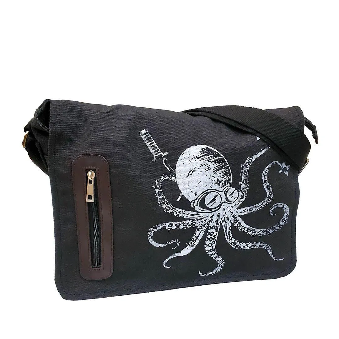 Laptop Bag - Large - Ninja Octopus White Ink on Black Bag by Namu