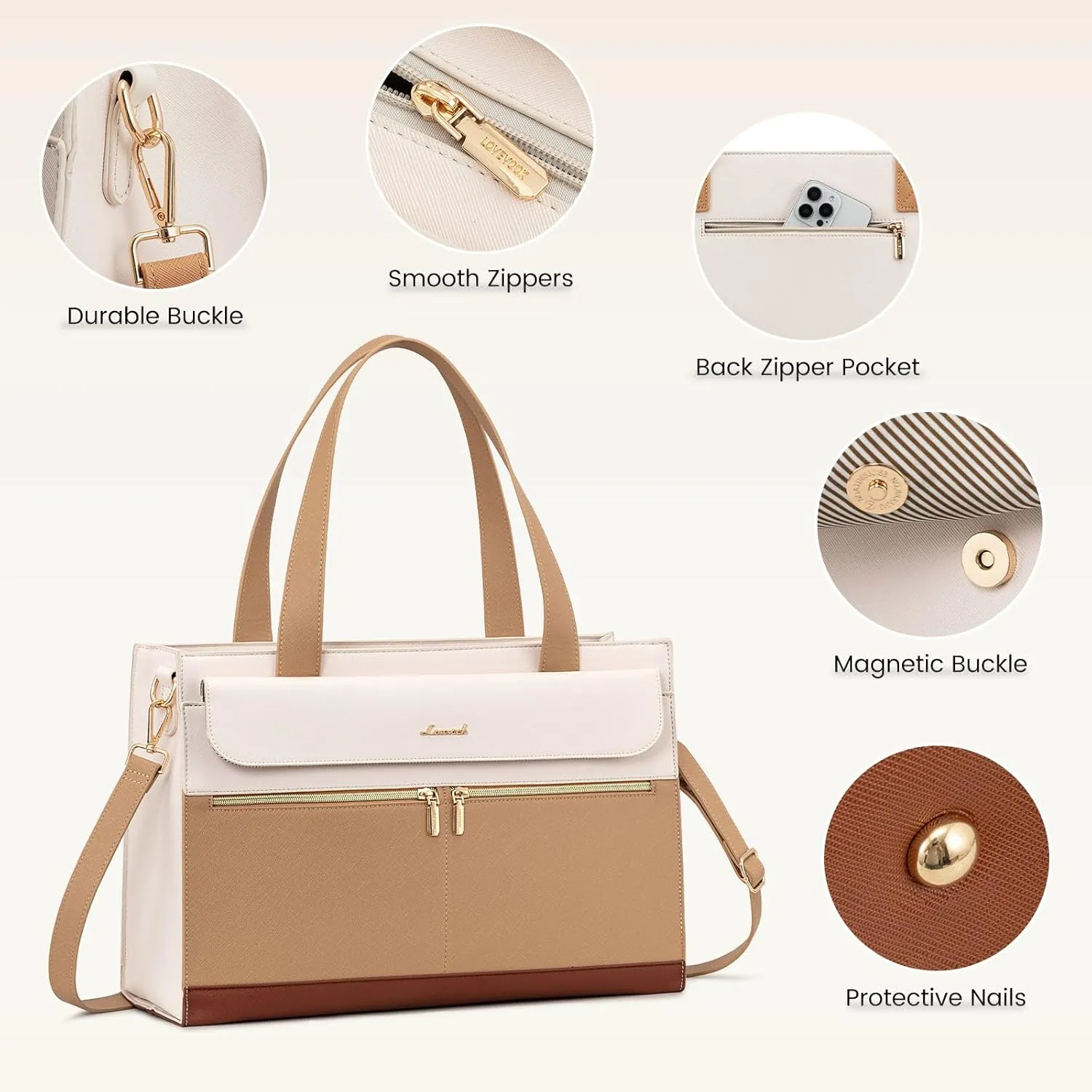 LOVEVOOK Laptop Tote Bag for Women 15.6 Inch Leather Computer Bags Waterproof Business Work Bag Briefcase Women Shoulder Bag