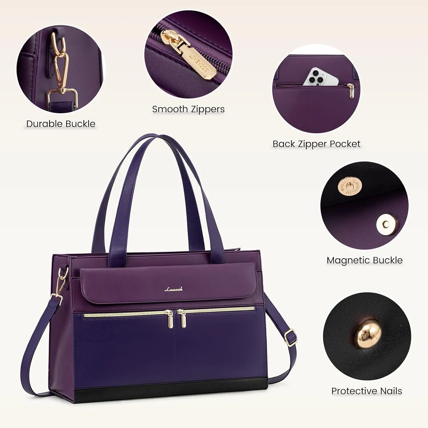 LOVEVOOK Laptop Tote Bag for Women 15.6 Inch Leather Computer Bags Waterproof Business Work Bag Briefcase Women Shoulder Bag