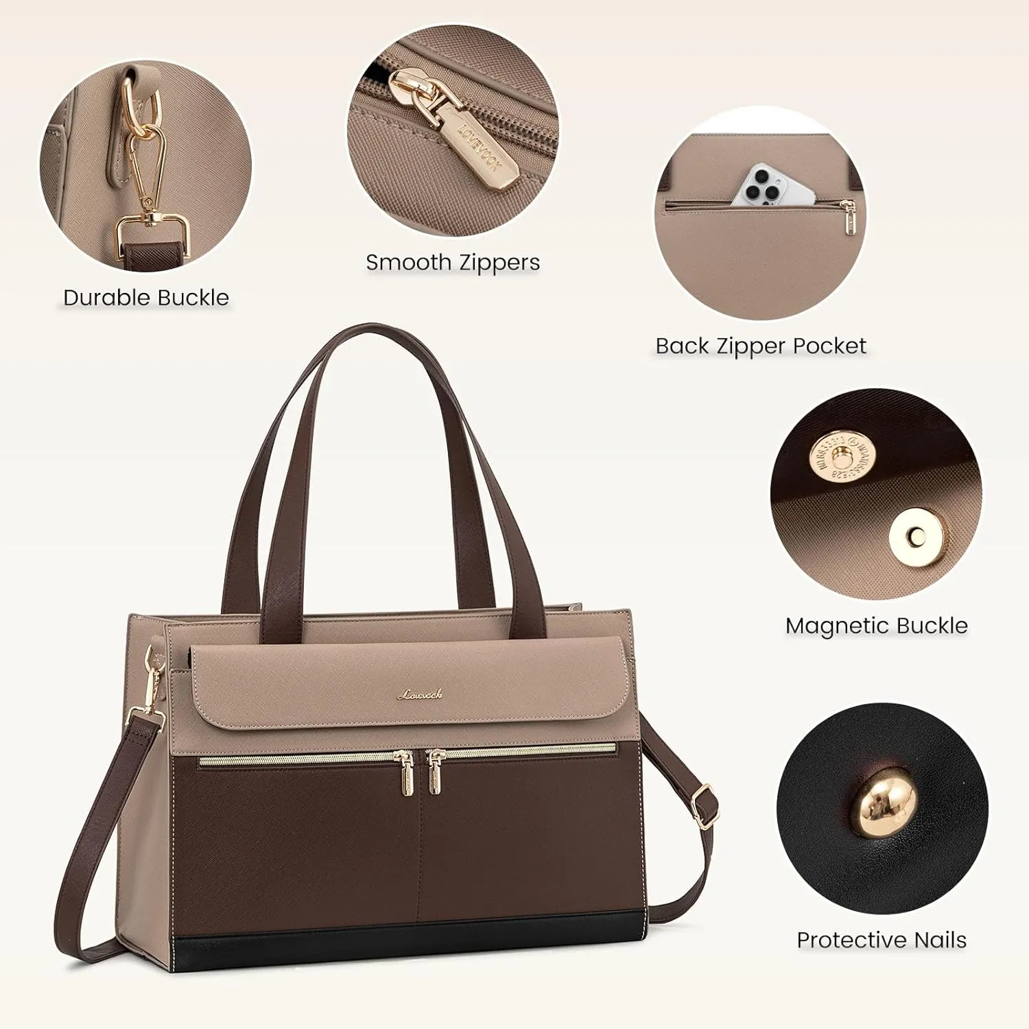 LOVEVOOK Laptop Tote Bag for Women 15.6 Inch Leather Computer Bags Waterproof Business Work Bag Briefcase Women Shoulder Bag