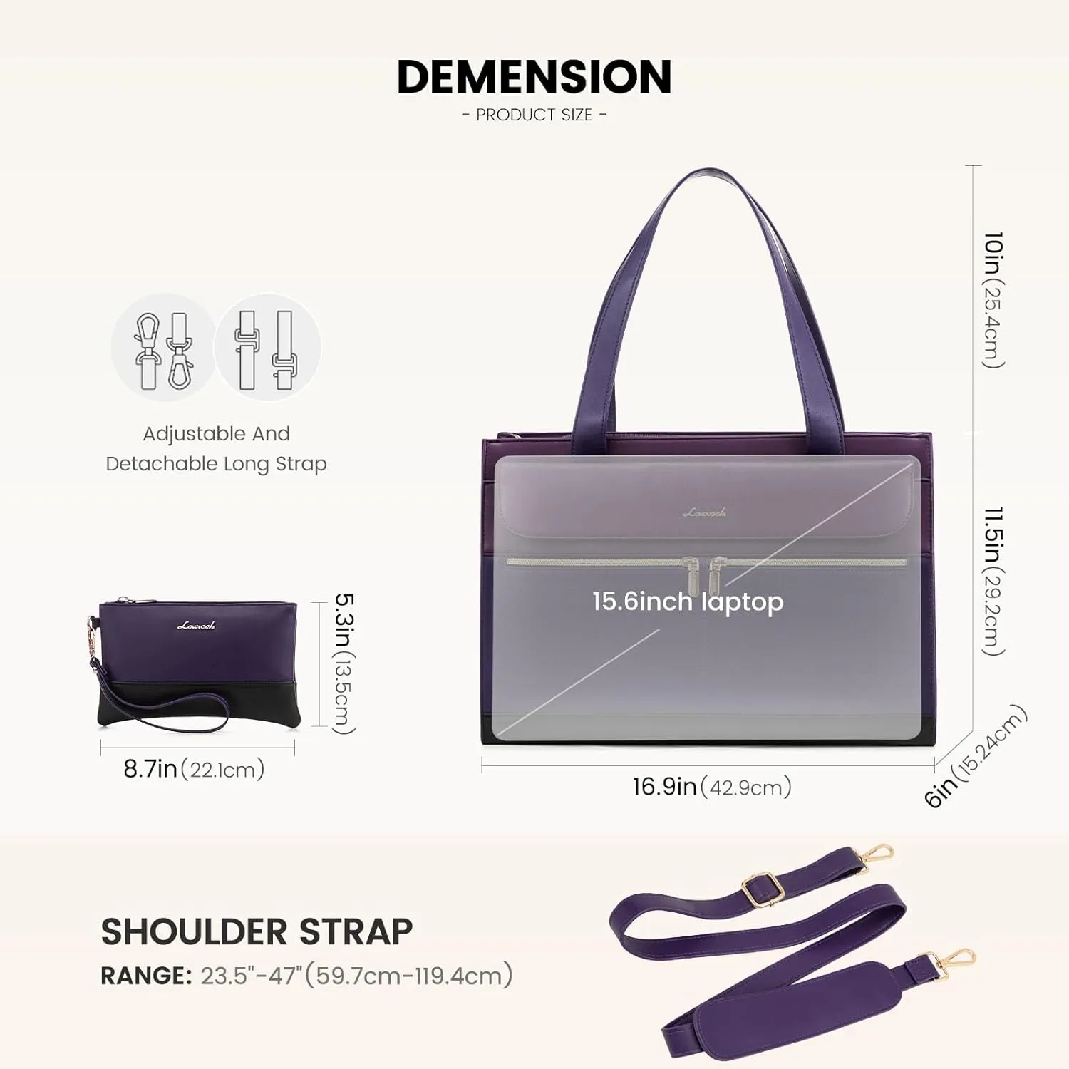 LOVEVOOK Laptop Tote Bag for Women 15.6 Inch Leather Computer Bags Waterproof Business Work Bag Briefcase Women Shoulder Bag