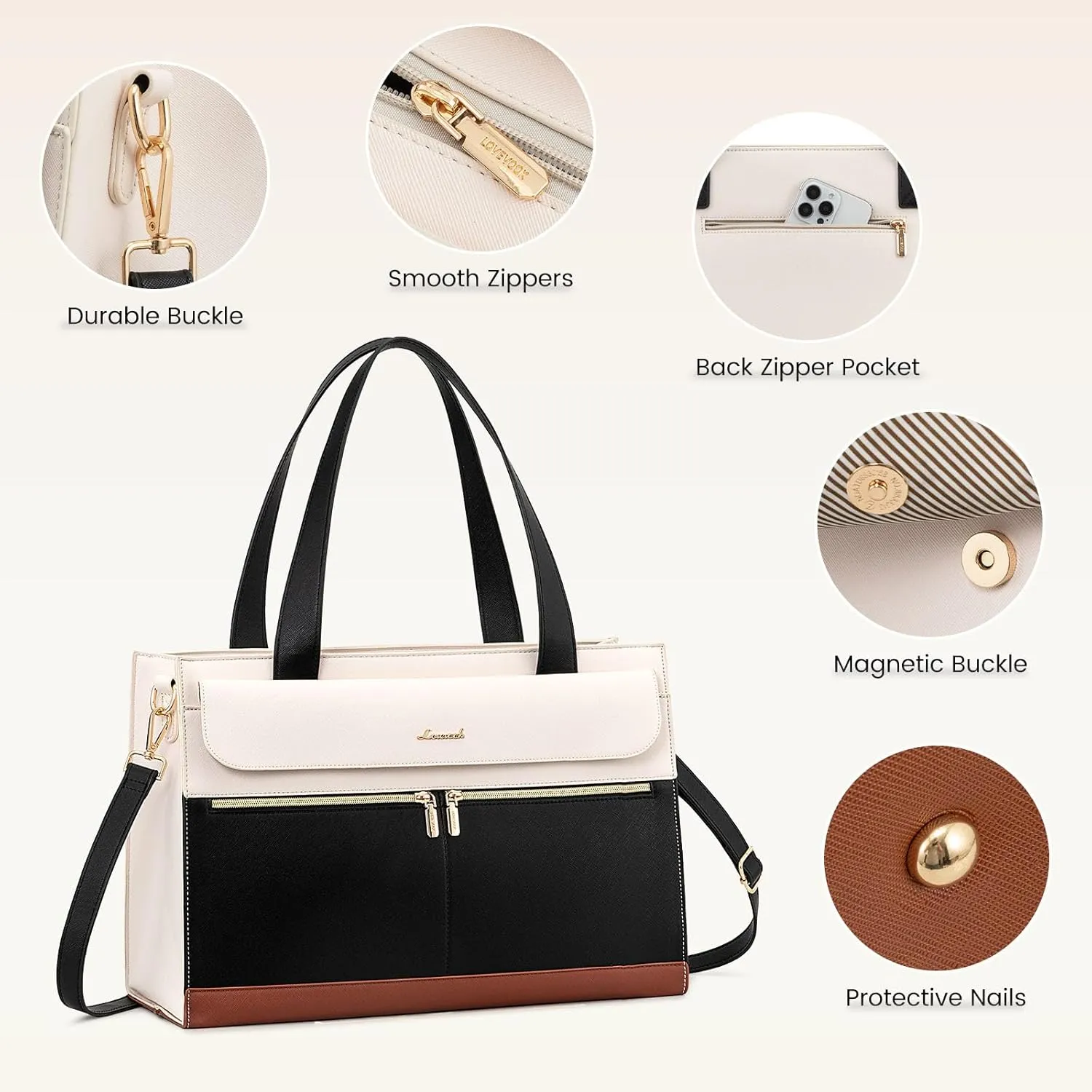 LOVEVOOK Laptop Tote Bag for Women 15.6 Inch Leather Computer Bags Waterproof Business Work Bag Briefcase Women Shoulder Bag