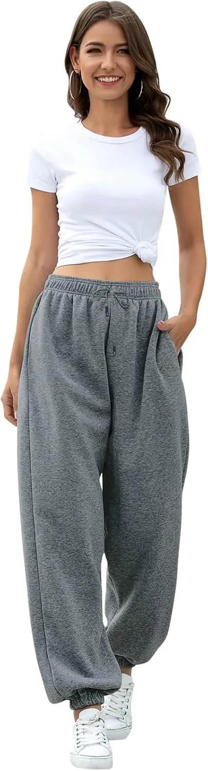 Womens Cinch Bottom Sweatpants Pockets High Waist Sporty Gym Athletic Fit Jogger Pants Lounge Trousers
