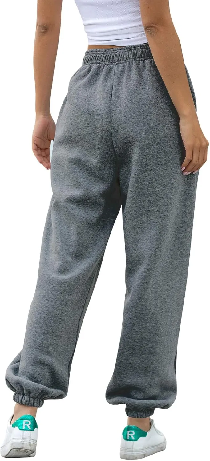 Womens Cinch Bottom Sweatpants Pockets High Waist Sporty Gym Athletic Fit Jogger Pants Lounge Trousers