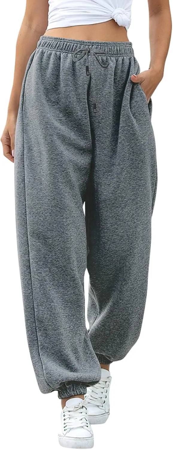 Womens Cinch Bottom Sweatpants Pockets High Waist Sporty Gym Athletic Fit Jogger Pants Lounge Trousers